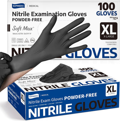 Soft Max Disposable Nitrile Exam Gloves, Powder-Free Black 100 Ct | Soft Max Disposable Nitrile Exam Gloves