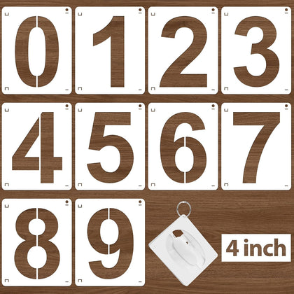 4Inch Number Stencils,10Pcs Plastic Reusable Washable Curb Stencil Kit | 0-9 Large Number Custom Stencils for Address