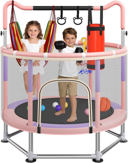 Full Wrap-Around Double Ring Legs 440lbsToddler Trampoline with Net,Trampoline for Kids