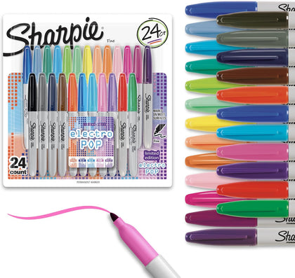 Electro Pop Permanent Markers, Fine Tip, Marker Set, Assorted Colors, 24 Count - Coloring, Drawing, Art, Markers