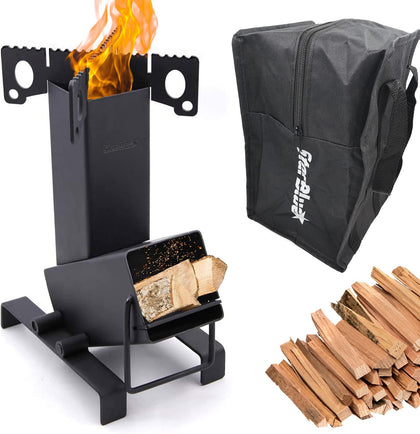Collapsible Rocket Stove by StarBlue with FREE Carrying Bag - A Portable Wood Burning Camping Stove with Large Fuel
