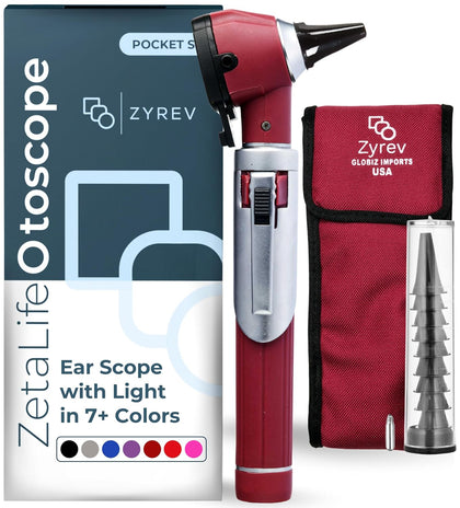 ZetaLife Otoscope - Ear Scope with Light, Ear Infection Detector, Pocket Size (Maroon Color)