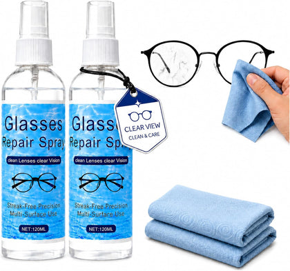 Eye Glasses Scratch Repair Spray, 2 Bottles Scratch Remover for Eyeglasses with 2 Microfiber Cloths, Eye Glass