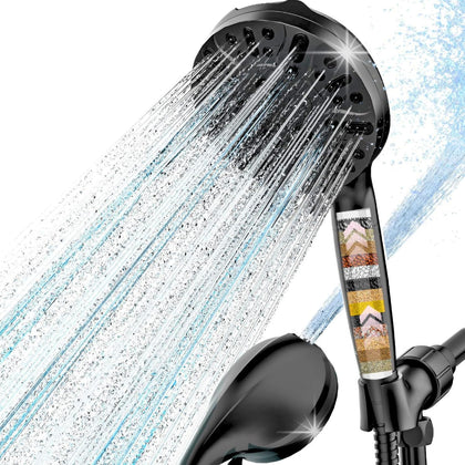 Filtered Shower Head with Handheld, High Pressure 9 Settings Shower Filter Head for Hard Water, Built-in Power Spray