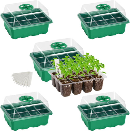 5-Pack Seed Starter Trays, Seed Starter Kit with Adjustable Humidity Dome and Base Indoor Greenhouse Mini Propagator
