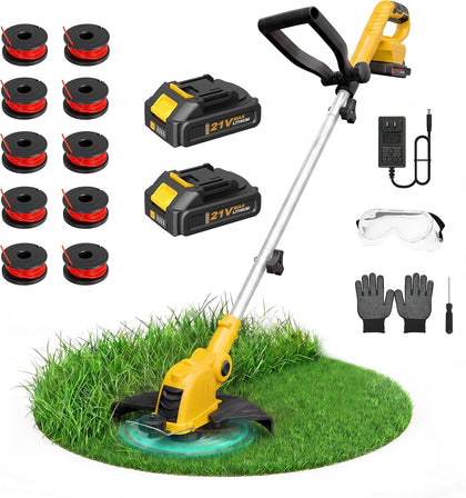 21V Cordless Weed Wacker,12 Inch String Trimmer with Auto Line Feed | Battery Powered Weed Eater with 2 x 2.0Ah