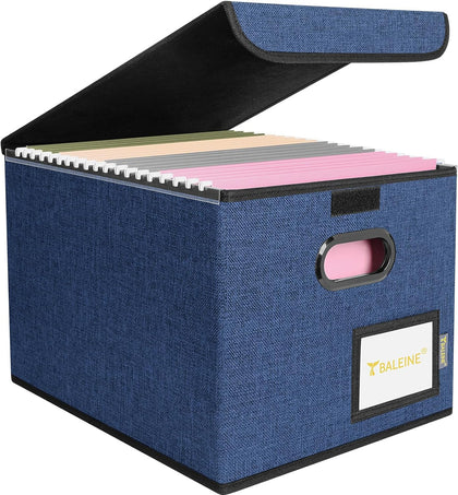 File Organizer Box with Lid, Collapsible Hanging File Storage Box