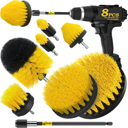 8 Piece Drill Brush Attachments Set, Power Scrubber with Extend Long Attachment,Cleaning Supplies for Bathtub