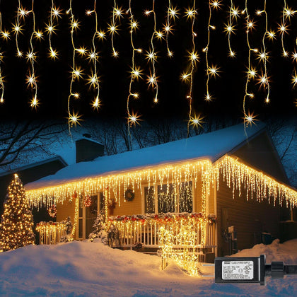 Christmas Icicle Lights, 88.5 FT 1080 LED 8 Modes Curtain Fairy Lights with 180 Drops, Xmas String Lights for Outdoor