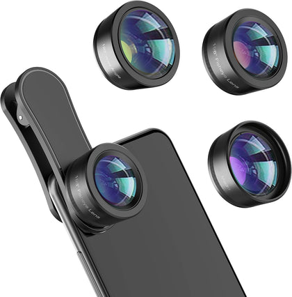 Phone Camera Lens,Upgraded 3 in 1 Phone Lens kit-198° Fisheye Lens + Macro Lens + 120° Wide Angle Lens,Clip on Cell