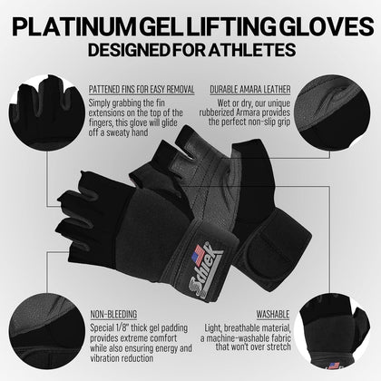 Sports 530 Platinum Lifting Gloves with Gel Pad - Amara Leather Weightlifting Gloves for Women and Men