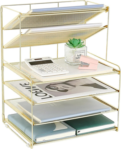 Desk Organizer, 6-Tier Letter Tray Paper Organizer, Desktop File Organizer, Office Desk Accessories & Office Decor