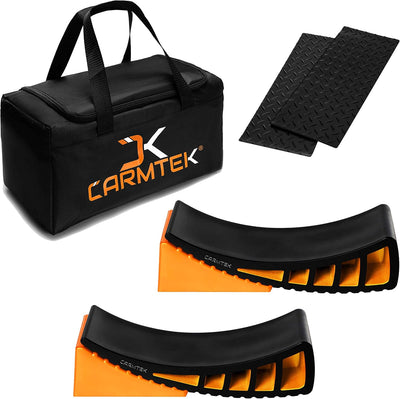 Camper Leveler Premium Kit - Curved RV Levelers with Camper Wheel Chocks, Rubber Mats and Carry Bag | Faster Camper