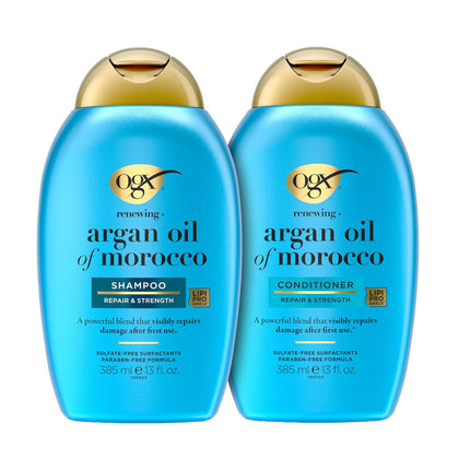 Renewing + Argan Oil of Morocco Shampoo & Conditioner Set, Damage Repairing Shampoo & Conditioner Helps Strengthen &