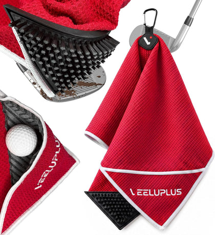 4-in-1 Magnetic Golf Towel with Brush & Cleaning Pocket (RED)