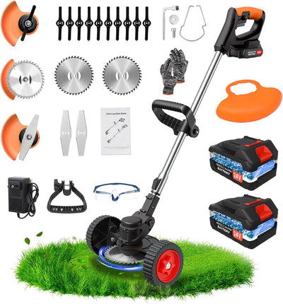 Cordless Weed Wacker 24V, 2 x 4.0Ah Battery Powered Weed Eater with Wheel | 3 in 1 Stringless Weed Trimmer