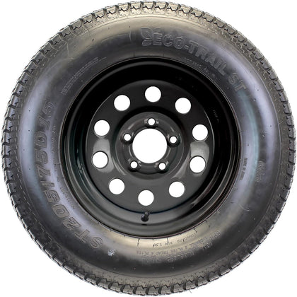 Trailer Tire Rim Assembly ST205/75D15 Black Load Range C 5 Lug