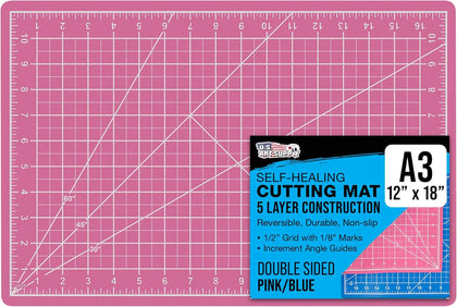 12" x 18" Self-Healing Cutting Mat 5-Ply - Double-Sided Pink/Blue Craft Mat, Non-Slip Cutting Mats for Crafts