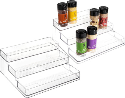 3-Tier Spice Rack Organizer - Versatile Storage Shelf for Kitchen, Bathroom, Bedroom & Office, Set of 2, Clear