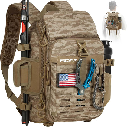 Fishing Tackle Backpack, Rod & Gear Holder, Water-Resistant | 15L storage, breathable padding & adjustable shoulder