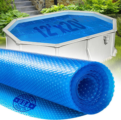 12' x 20' Oval Solar Cover for Inground and Above Ground Pools, 12 Mil - Premium Heavy Duty Solar Blanket for Above