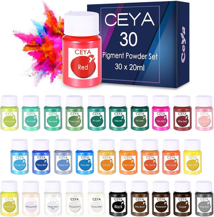 Mica Powder,30 Color Resin Color Pigment Set,7.41oz/210g Candle Paint | Pearlescent Effect Powder for Epoxy