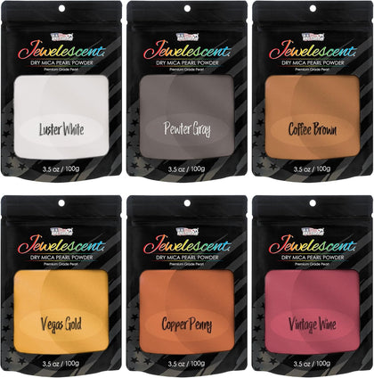 Mica Pearl Pigment Powder Kit, 6 Metal Tones 3.5oz (100g) | Jewelescent - Cosmetic Grade, Epoxy Resin Color Pigment