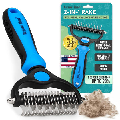 Original Pet Grooming Rake - Double-Sided Deshedding Dematting Tool, Undercoat Rake for Dogs & Cats, Extra-Wide Dog