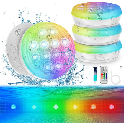 Pool Lights 4 Pack, for Above Ground Pools, Inground Pool | Rechargeable Submersible Pool Lights with Remote, IP68
