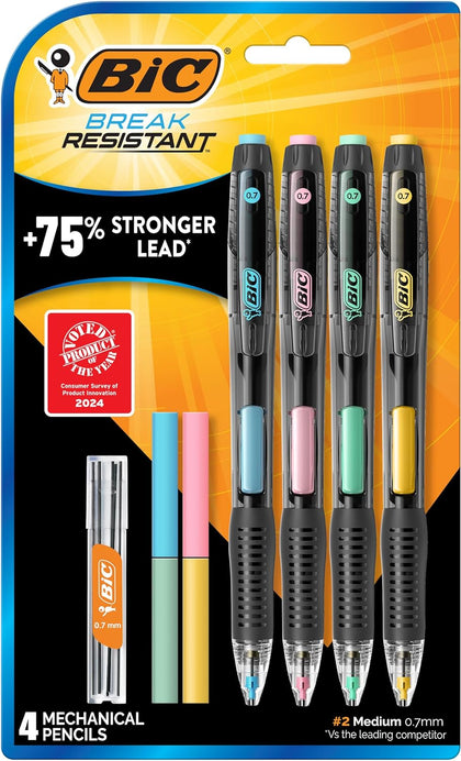 Break Resistant Mechanical Pencils with Erasers, 4-Count Pack | No. 2 Medium Point (0.7mm), Ideal for School or