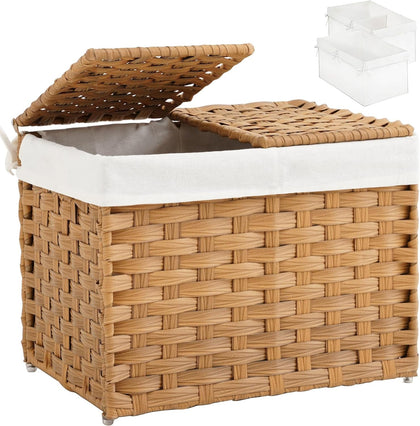 Storage Basket with Lid Woven Wicker Baskets with 2 Separate Lid, 9.2 Gallon (35 L) Wicker Storage Bins with Handles