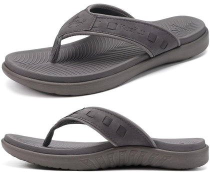 Mens Leather Flip Flops Orthotic Thong Sandals With Arch Support