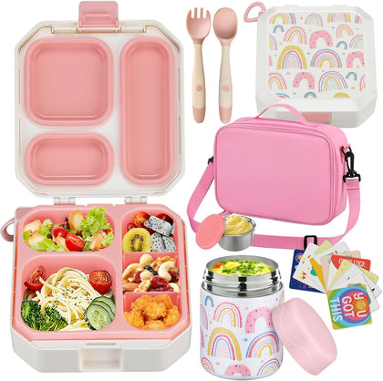 Bento Lunch Box for Kids with 12oz Soup Thermo Leak-Proof Lunch Food Container with 5 Compartment Thermo Hot Food Jar