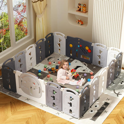 Baby Playpen, Foldable & Portable Play Yard for Babies and Toddlers, Easy Assemble 18 Panel Kids Fence Safety