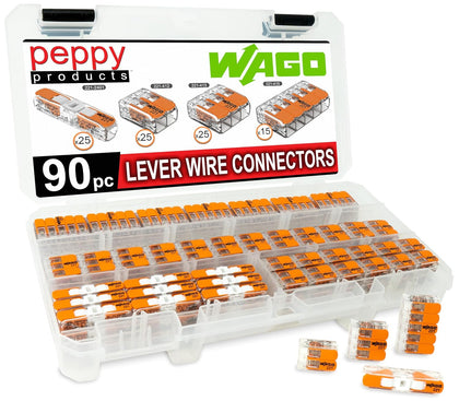 WAGO 221 Lever Nuts 90pc Compact Splicing Wire Connector Assortment with Case. Includes 221-2401, 221-412, 221-413