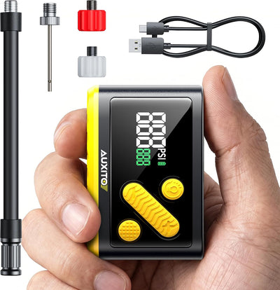 Electric Bike Pump 20s Fast Inflate 120 PSI, Mini Air Pump with Gauge, Auto Stop, Presta and Schrader Valve, Portable