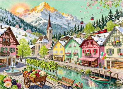 Mountain Village Sunset Puzzles for Adults 500 Piece, Jigsaw Puzzles for Adults, Adult Challenging Game Toys