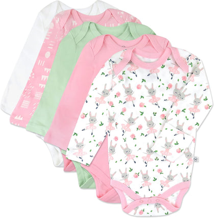 baby-girls 5-pack Long Sleeve Bodysuits One Piece 100% Organic Cotton for Infant Baby Girls
