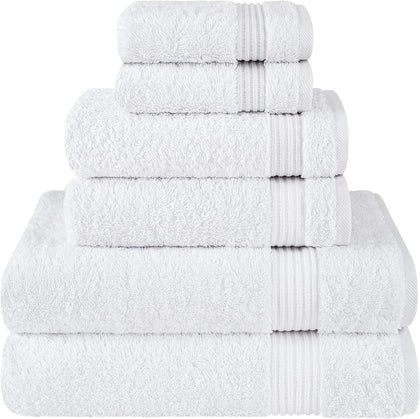 100% Cotton Turkish Towel Set, Soft Absorbent Quick Dry, 6 Piece Towel Set, Snow White
