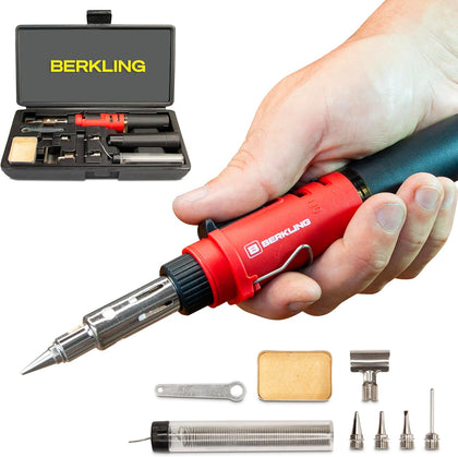 Berkling BSG-568 Cordless Butane Soldering Iron Kit, 5 Tips & Solder Wire | 3-in-1: Soldering Iron, Heat Gun & Torch