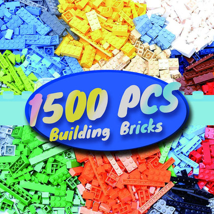 1500 Pieces Building Bricks, Classic Bulk Small Blocks, Classic Bricks Set Basic Building Blocks Compatible with All