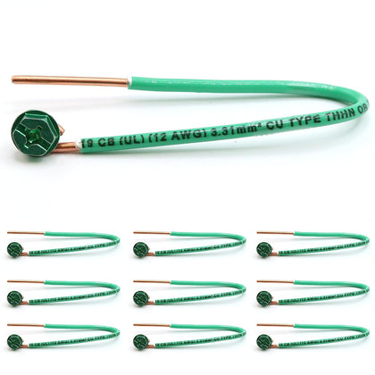 (Pack of 10) 12 AWG Solid Copper Ground Wire with Green Ground Screws – 6.5" Edge-Stripped Grounding Wire, 5/8"
