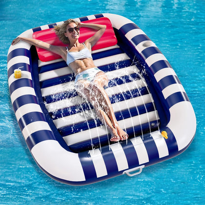 Pool Wave Inflatable Pool Lounger Floats W/Water Sprinkler, 80" x 66" Large Tanning Bed for Adult Kids, Outdoor Sun