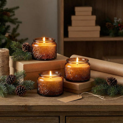 4 oz Mocha Sun Moon Stars Candle Jars with Bamboo Lids, 18 Pack | Patented Embossed Design, Includes Wick Centering