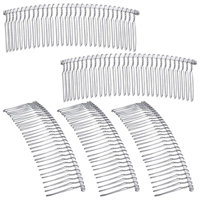 5 Pcs Metal Wire Hair Combs for Bridal Veil,30 Teeth,White K