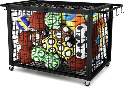 41.7" Extra Large Ball Cart Storage Rolling with Lockable Wheels Lid | Removable Handle, Holds Up to 36 Balls