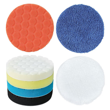 Buffing Polishing Pads 5 Inch - 7Pcs Car Buffer Foam Pad Kit with Hook and Loop, Compound Cutting Sponge and Wool Pad