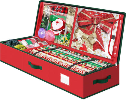 Christmas Wrapping Paper Storage Containers, 40 Inch Gift Wrap Organizer, Visible Supplies Pockets for Xmas