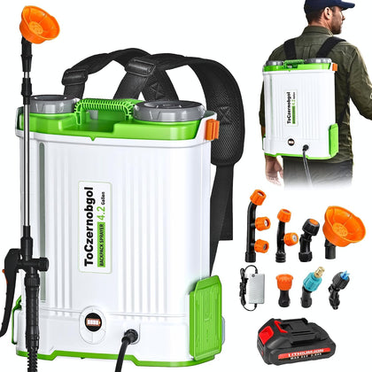 Backpack Sprayer with 2.6Ah Rechargeable Battery, Electric Weed Sprayer | Battery Powered Sprayer, 4.2-Gallon Power