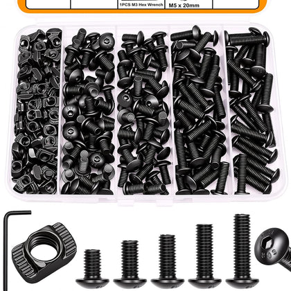 260PCS M5 T-Nuts Screws Assortment Kit,Compatible with Rail Mount,Replacement for M-Lok Nut Screw,M5 Nut and Bolt